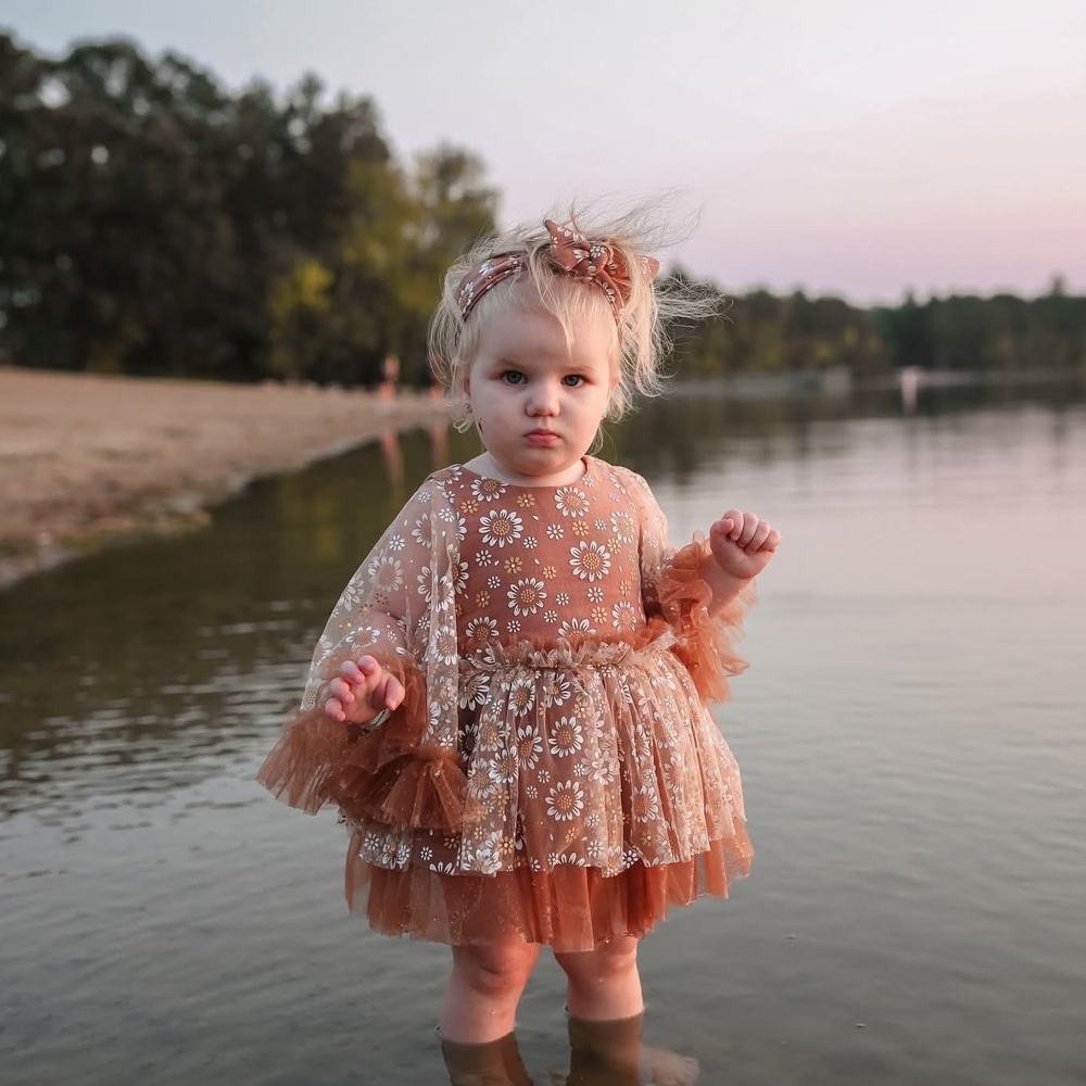 Brown Floral Kids Formal Dress